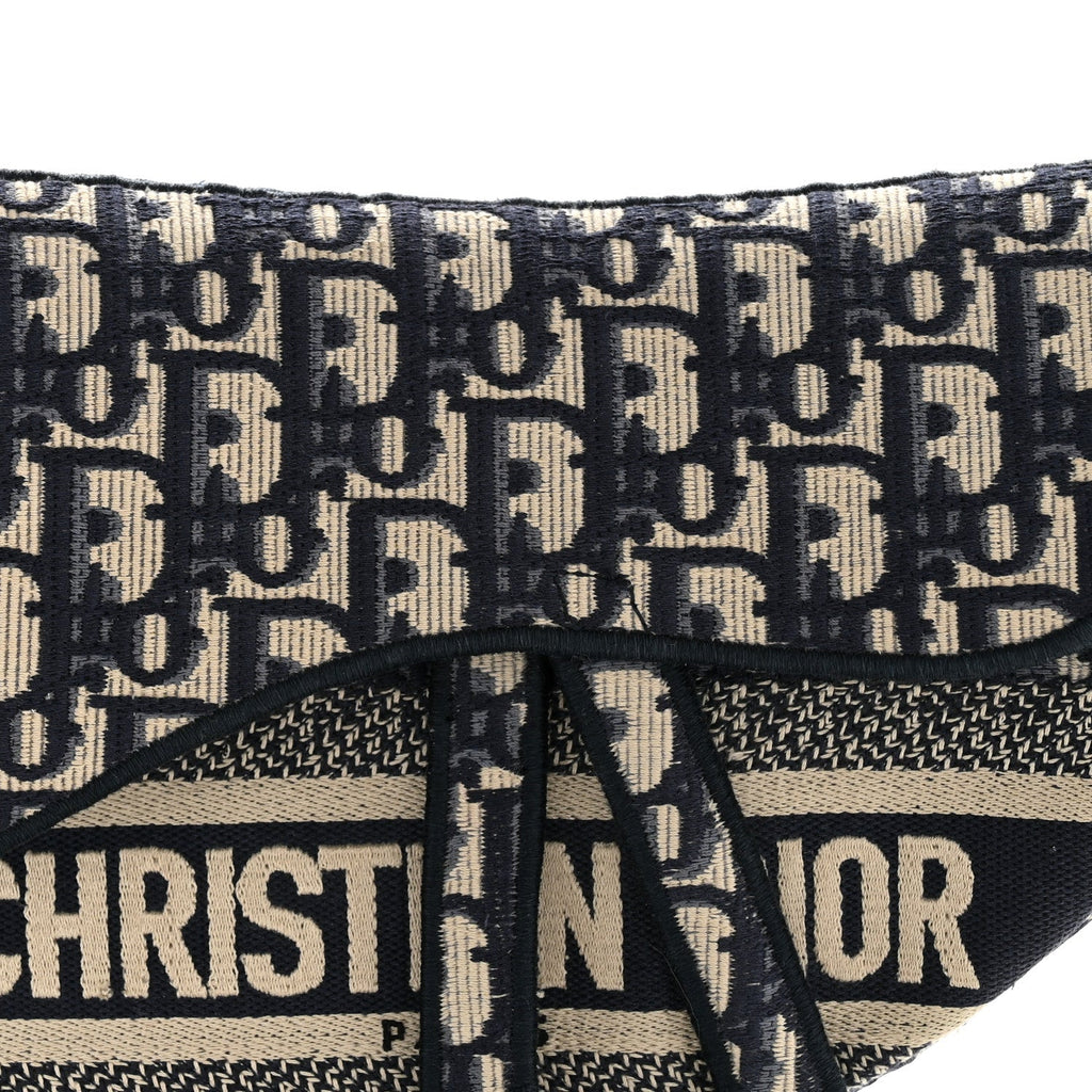 Oblique Embroidered Saddle Bag Blue