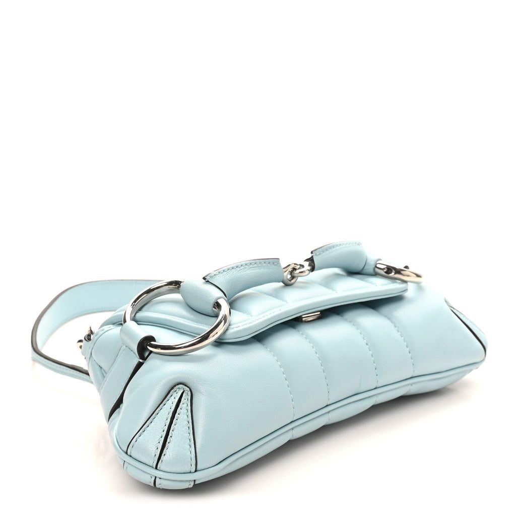 Nappa Vertical Matelasse Medium Maxi Horsebit Chain Shoulder Bag Crystal Snow