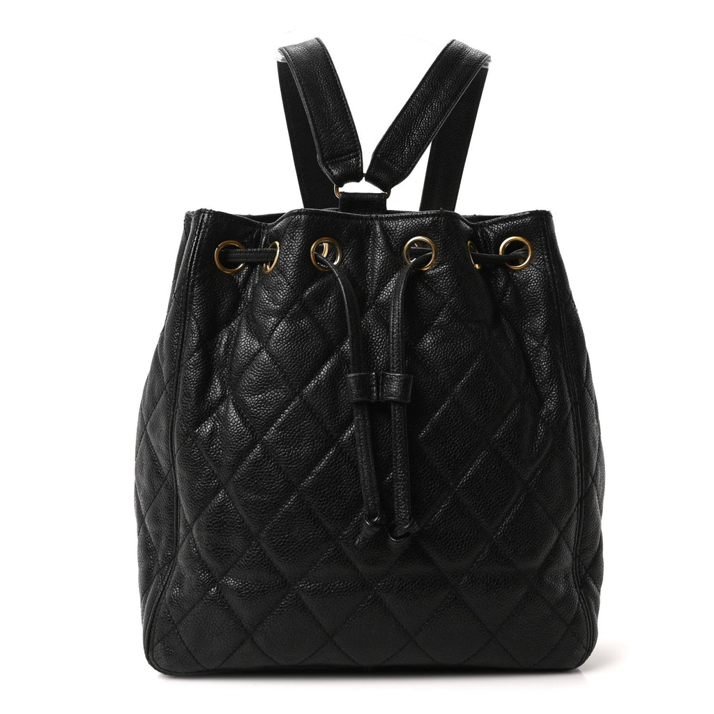 Caviar Quilted Drawstring Backpack Black