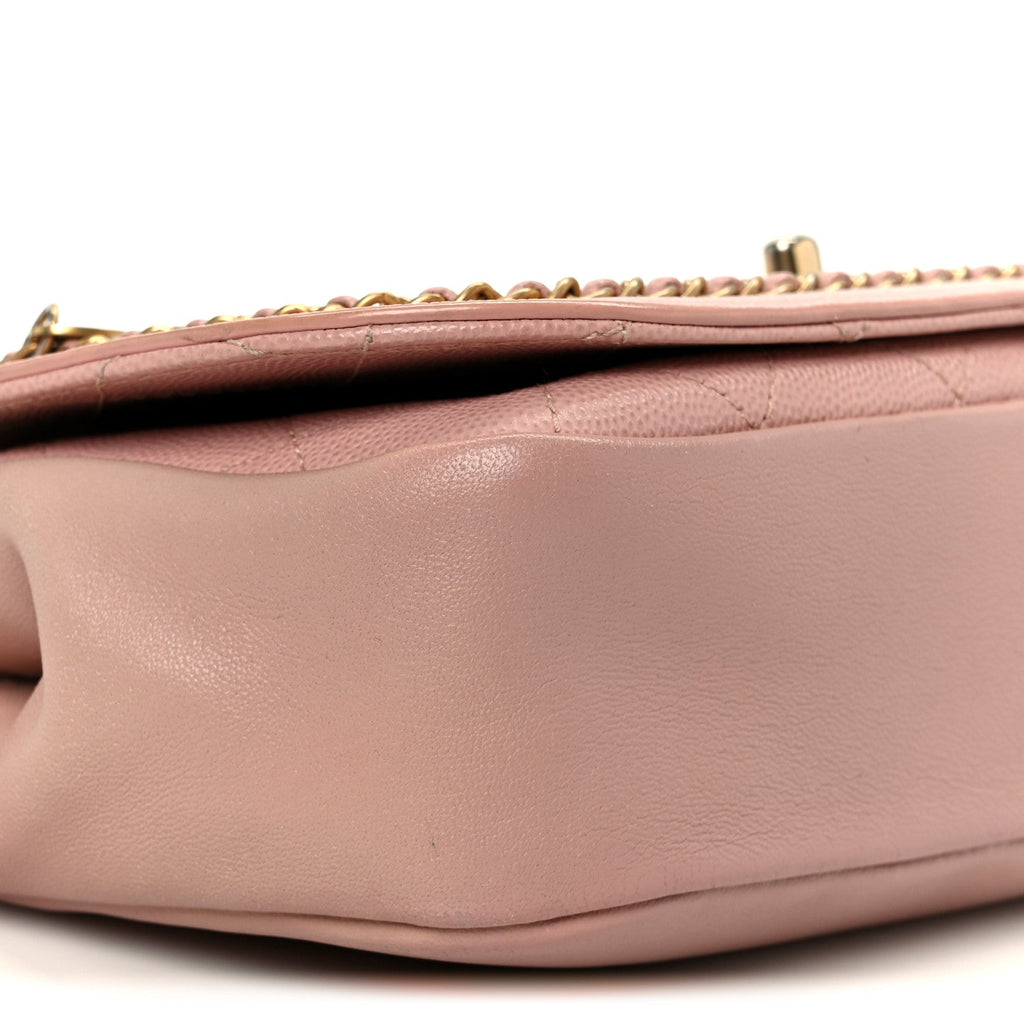 Lambskin Caviar Lovely Chains Flap Shoulder Bag Pink
