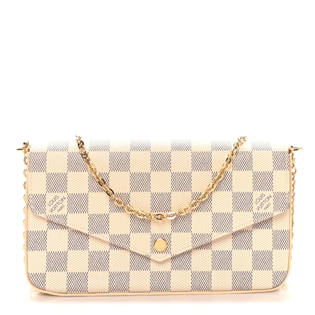 Damier Azur Pochette Felicie Chain Wallet Rose Ballerine