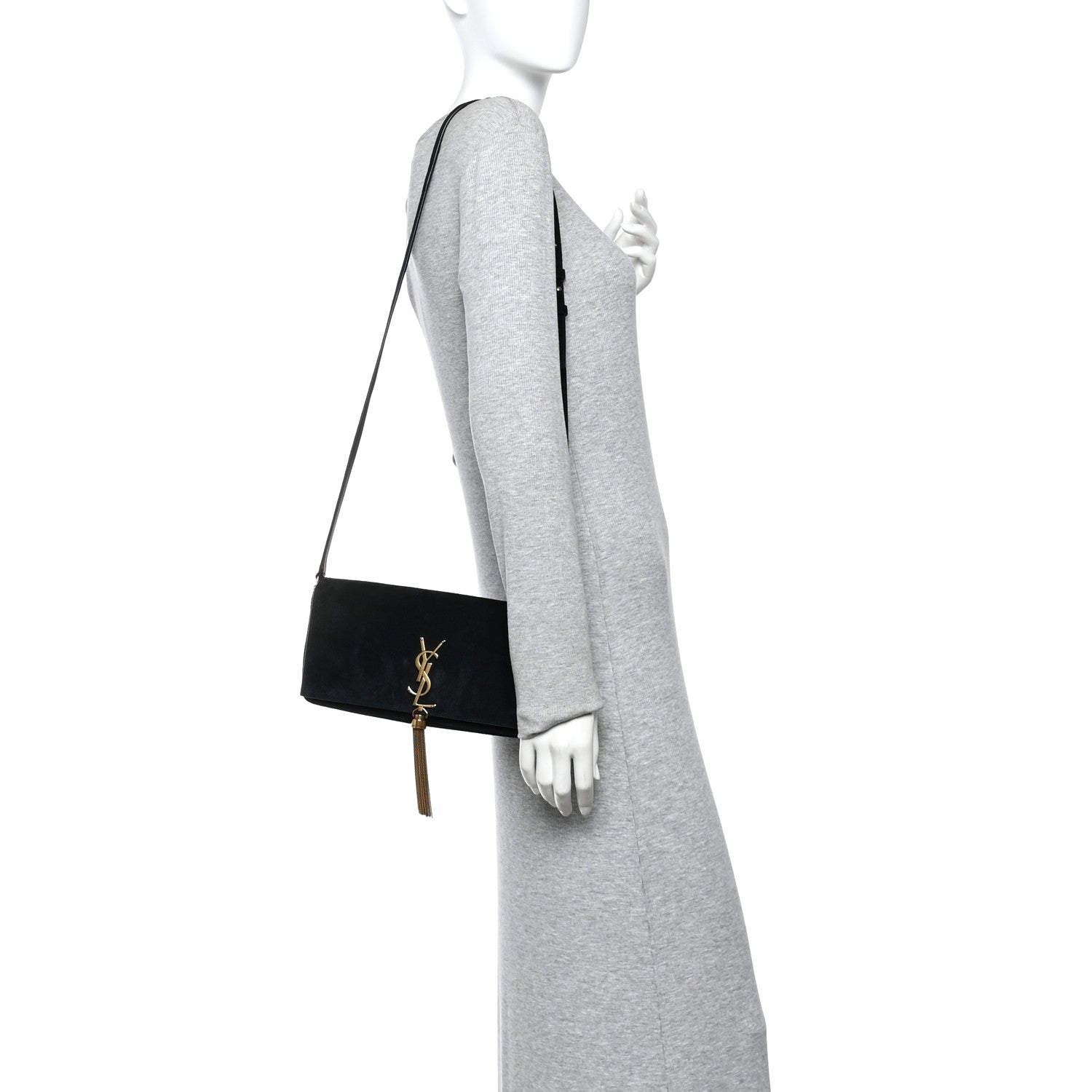 Suede Monogram Tassel Kate 99 Baguette Bag Black