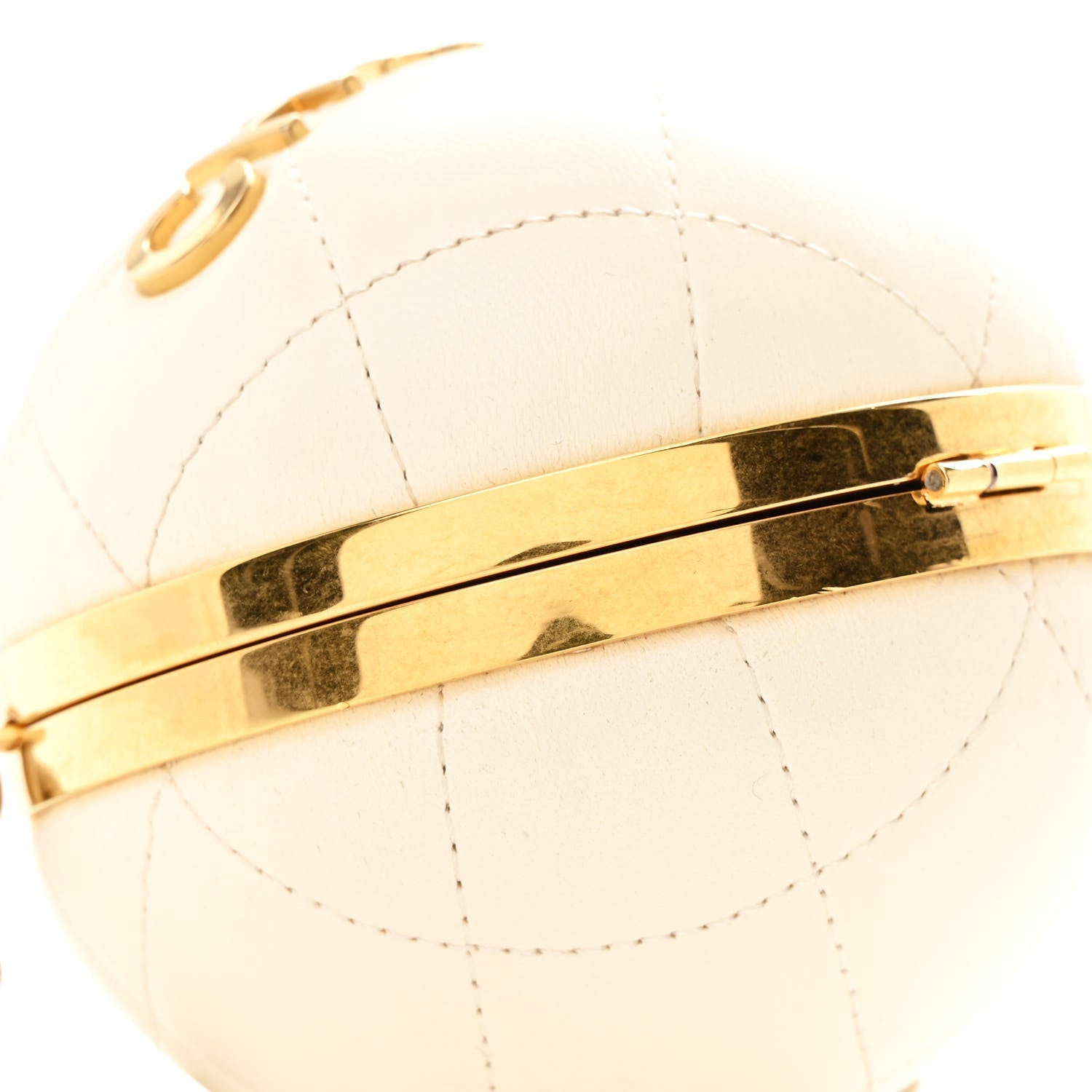 Lambskin Quilted Sphere Minaudiere Chain Clutch White