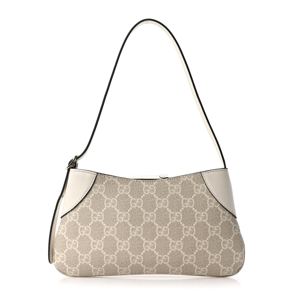 GG Monogram Calfskin Small Emblem Shoulder Bag Beige Mystic White