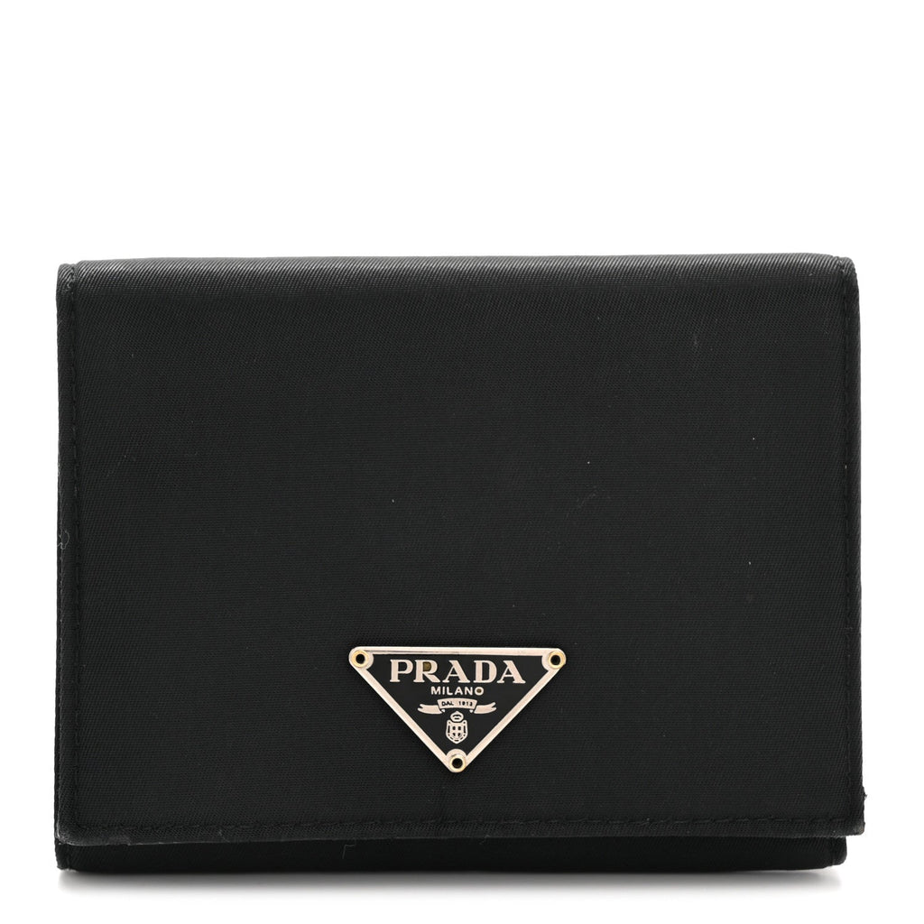 Tessuto Nylon Tri-Fold Compact Wallet  Black
