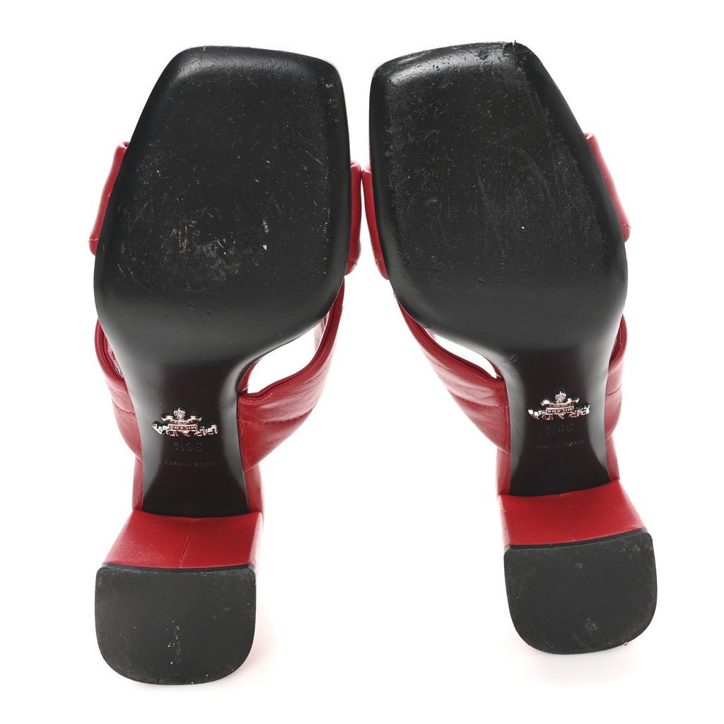 Nappa Logo Quilted Crisscross 65mm Block Heel Slide Sandals 36.5 Red