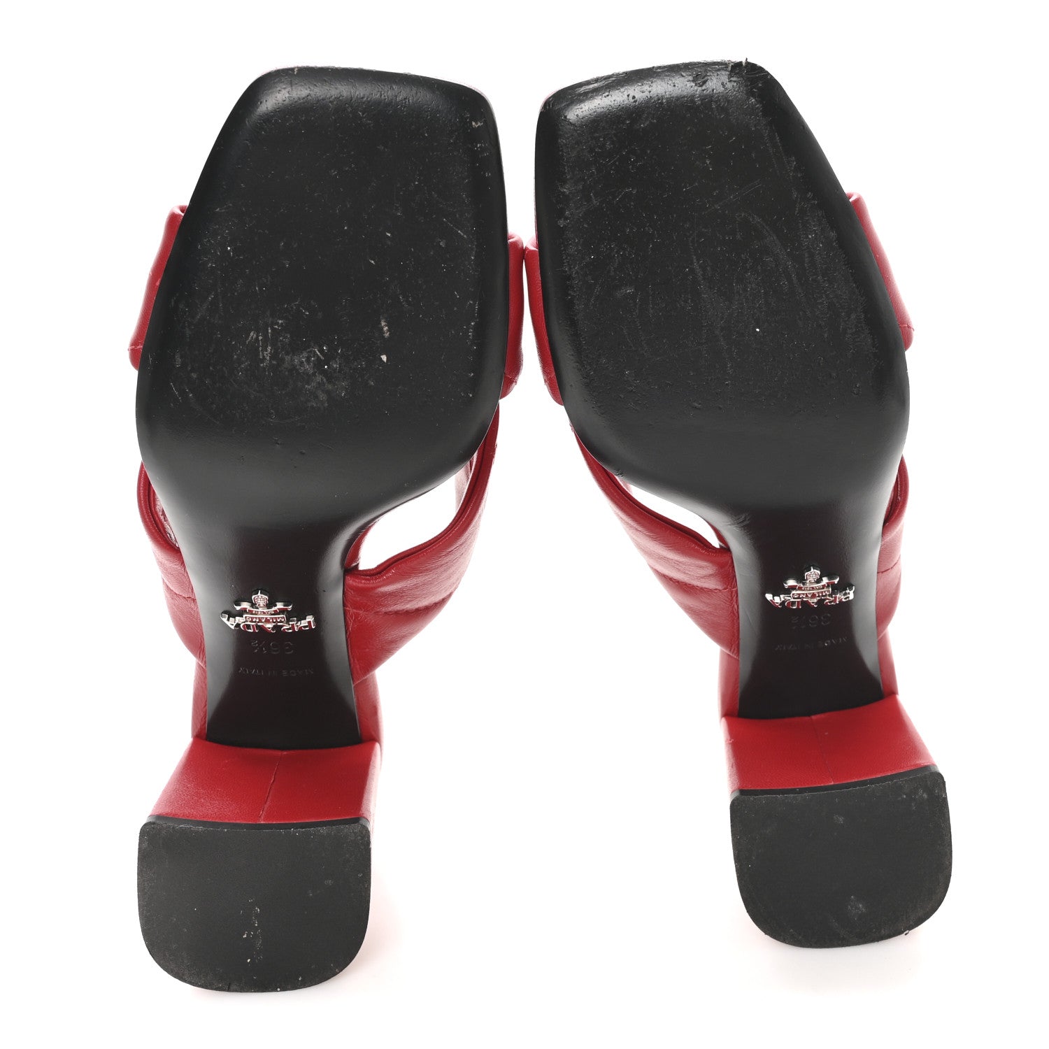 Nappa Logo Quilted Crisscross 65mm Block Heel Slide Sandals 36.5 Red