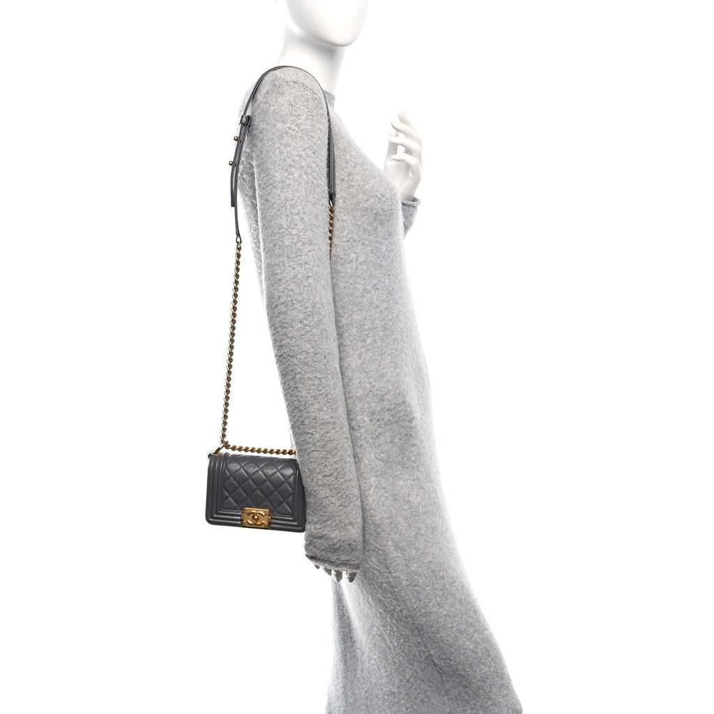 Caviar Quilted Mini Boy Flap Dark Grey
