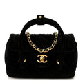 Velvet Quilted Mini Top Handle Flap Black
