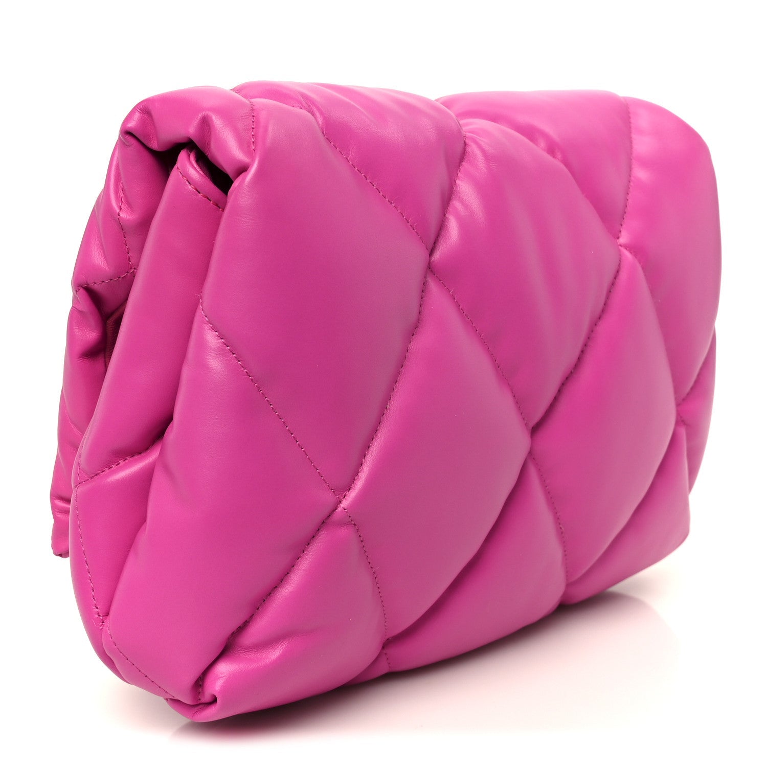 Nappa Calfskin Quilted Touch B Puffy Clutch Fuchsia