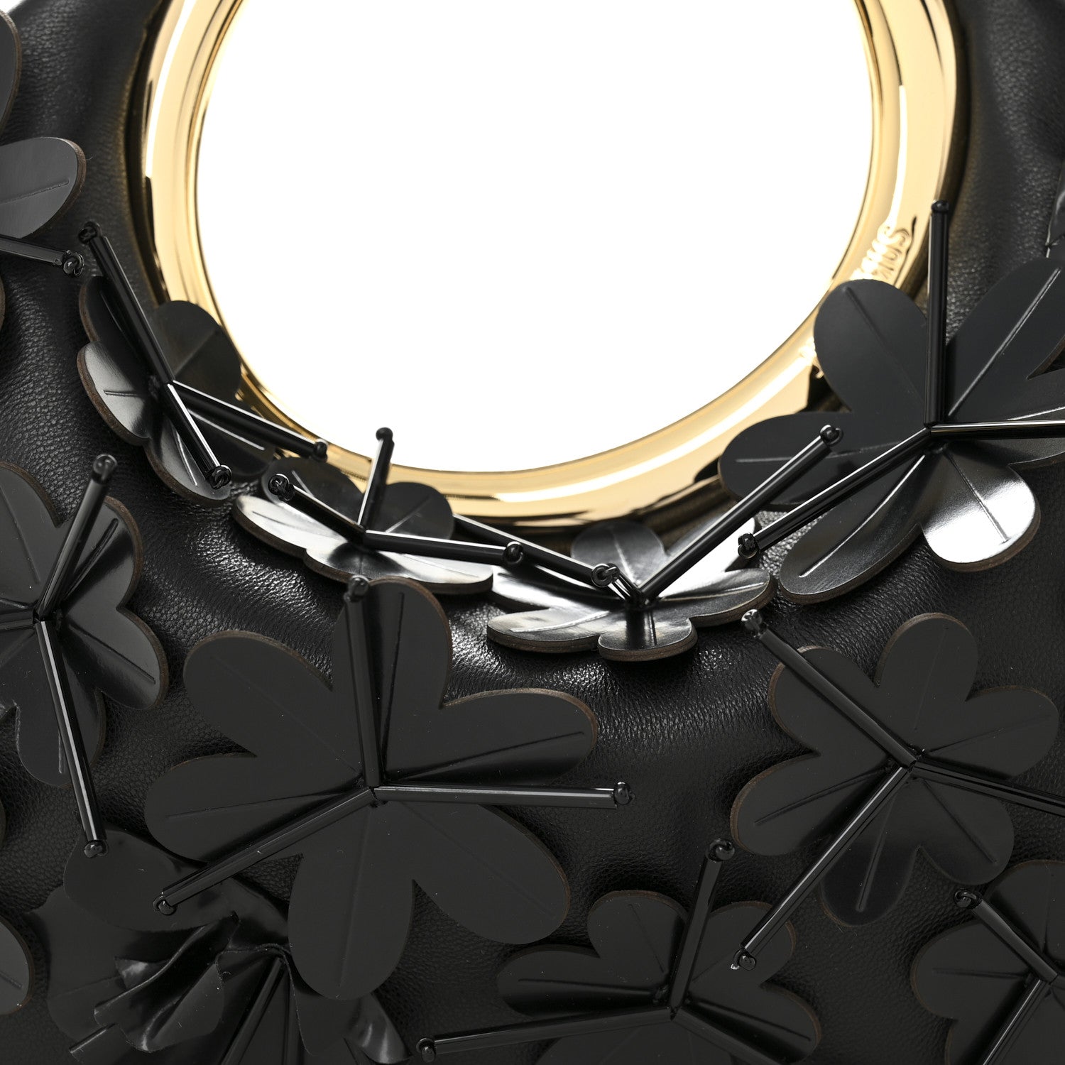 Lambskin Le Petit Calino Brode Ring Top Handle Bag Black
