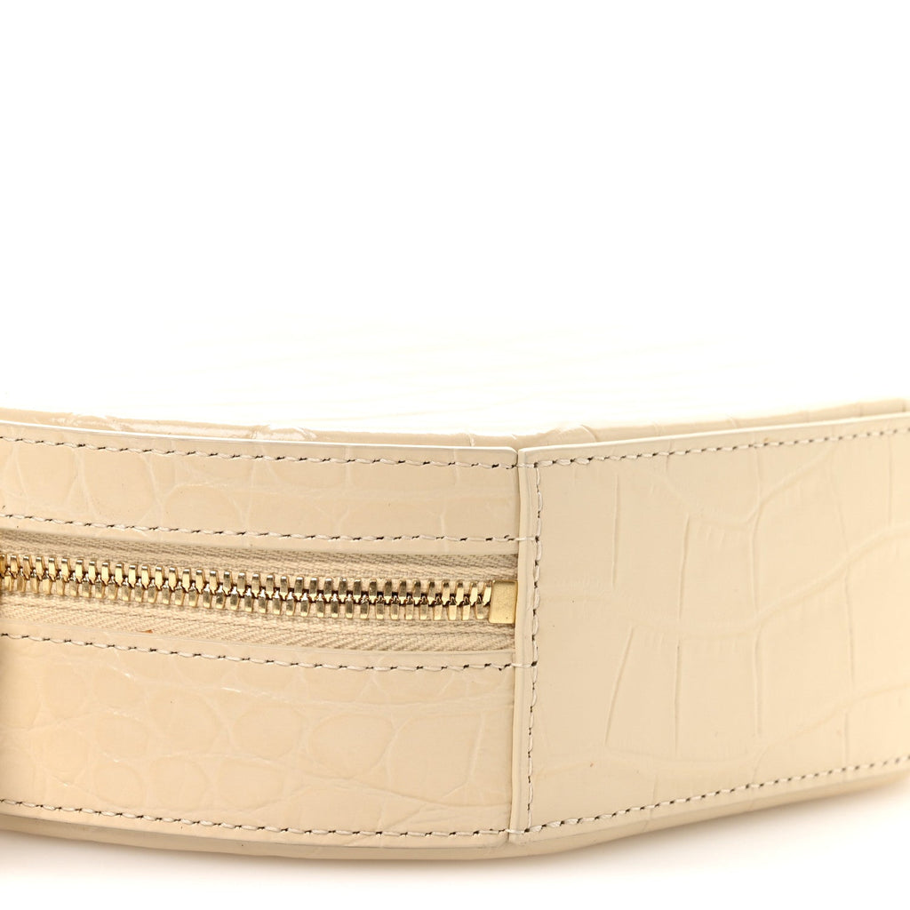 Calfskin Crocodile Embossed Circle Crossbody Bag Dune
