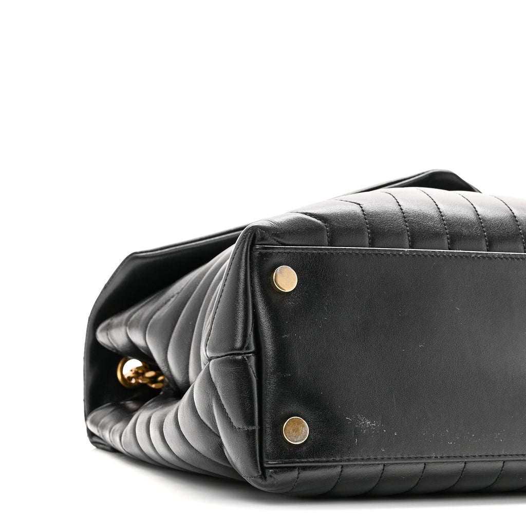 Calfskin Y Quilted Monogram Large Loulou Chain Satchel Black
