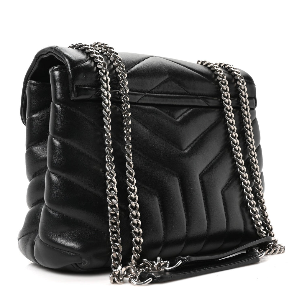 Calfskin Y Quilted Monogram Small Loulou Chain Satchel Black