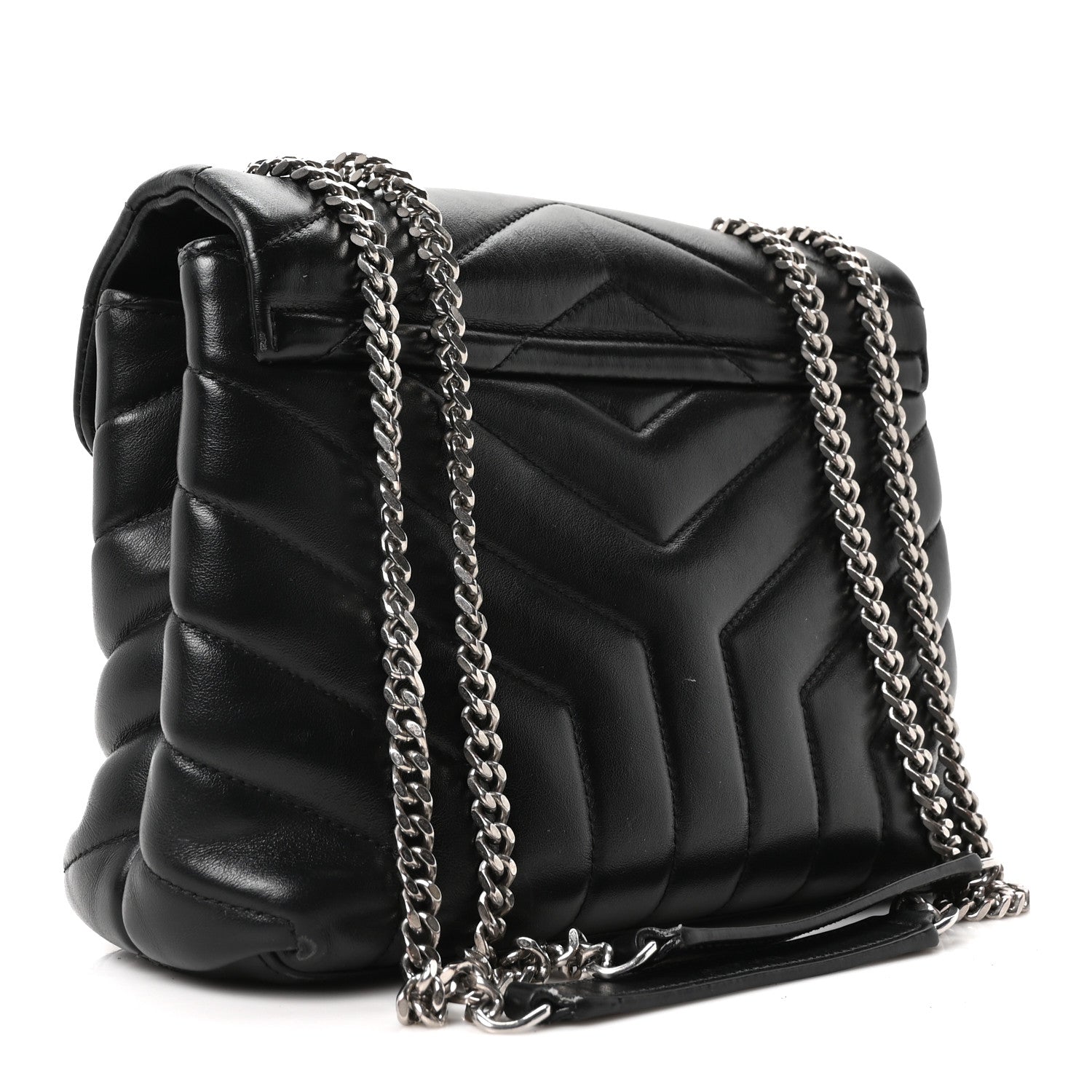 Calfskin Y Quilted Monogram Small Loulou Chain Satchel Black