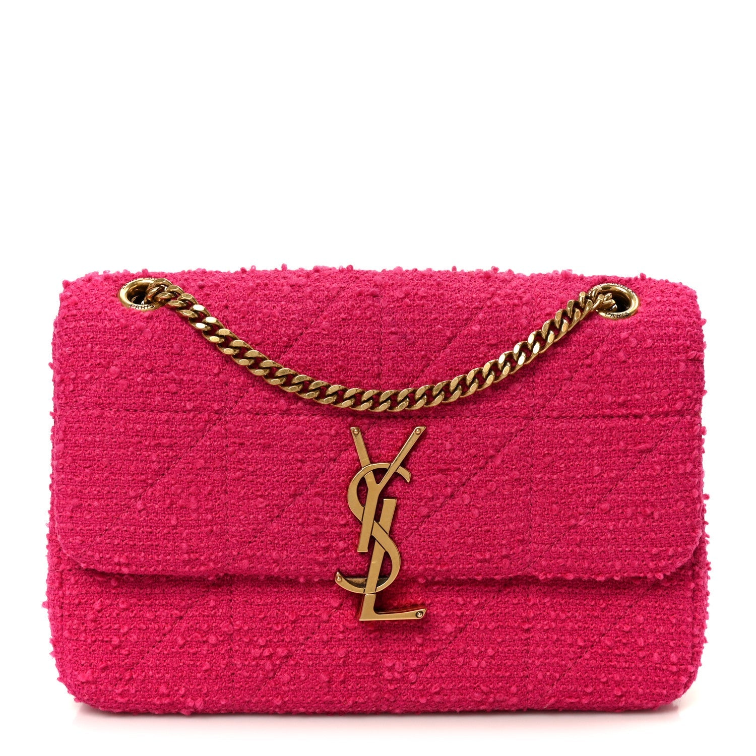 Boucle Tweed Patchwork Monogram Medium Jamie Baguette Magenta