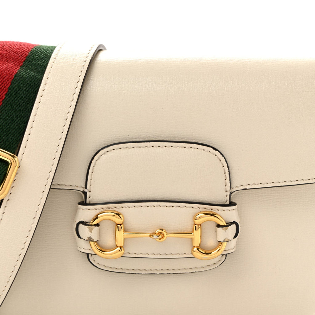 Azalea Calfskin Web Mini Horsebit 1955 Shoulder Bag Mystic White