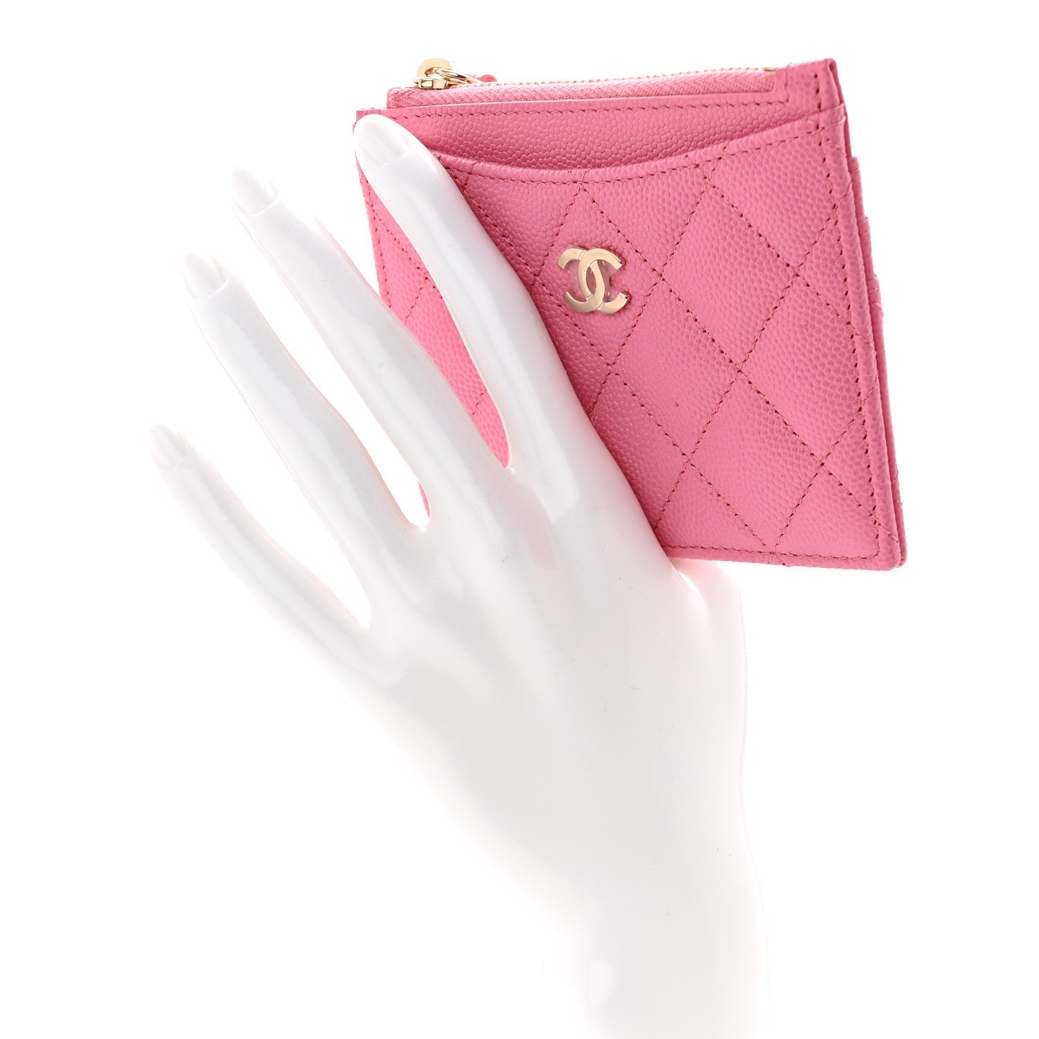 Caviar Quilted CC Zip  Holder Pink