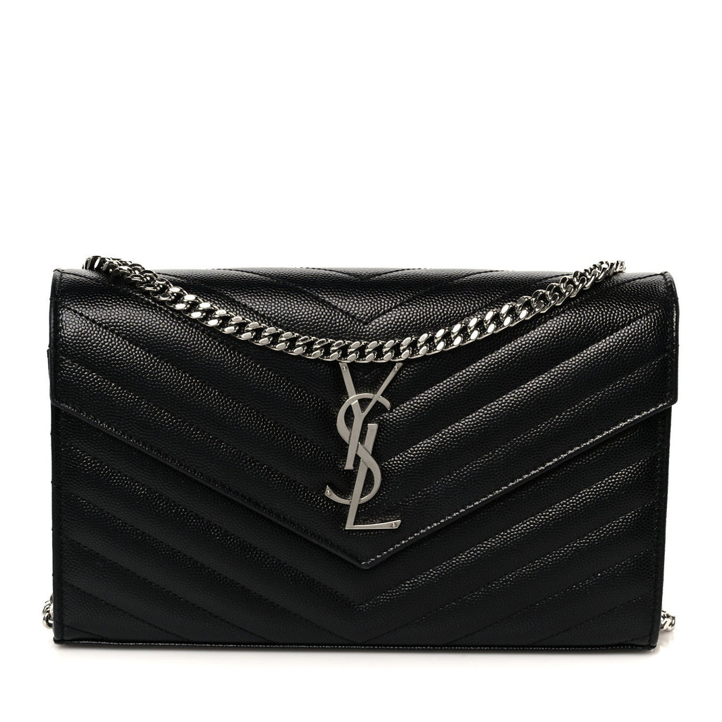 Grain De Poudre Matelasse Chevron Monogram Chain Wallet Black