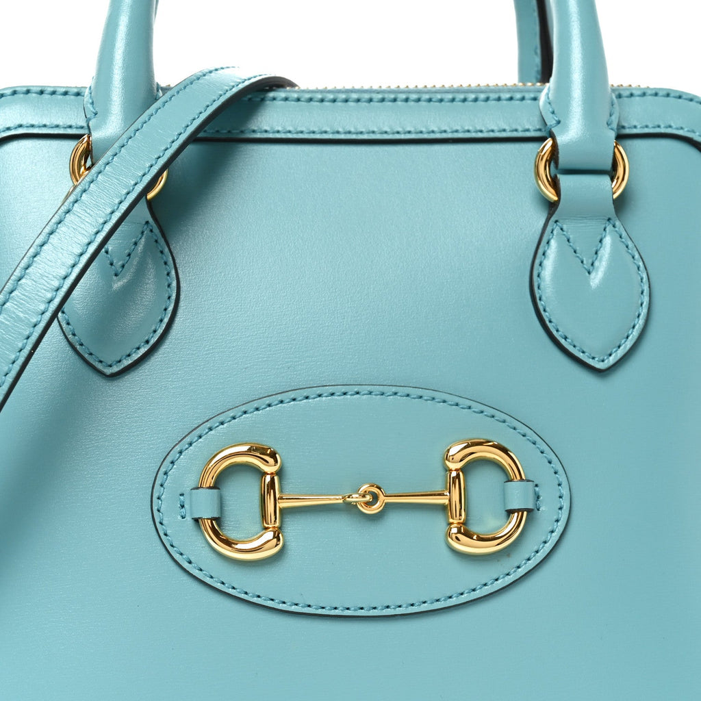 Boarded Plutone Calfskin Small Horsebit 1955 Top Handle Bag Dusty Azure