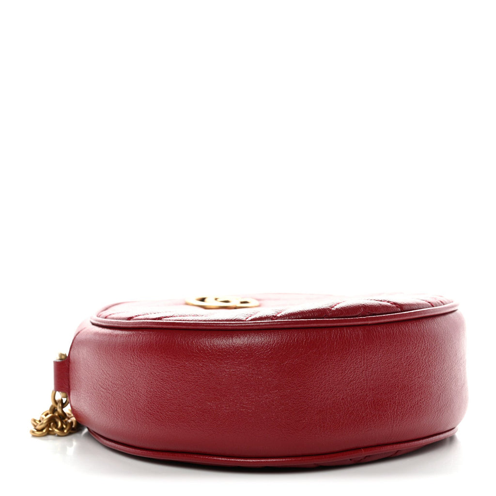Glazed Calfskin Matelasse Heart Mini GG Marmont Round Shoulder Bag Romantic Cerise