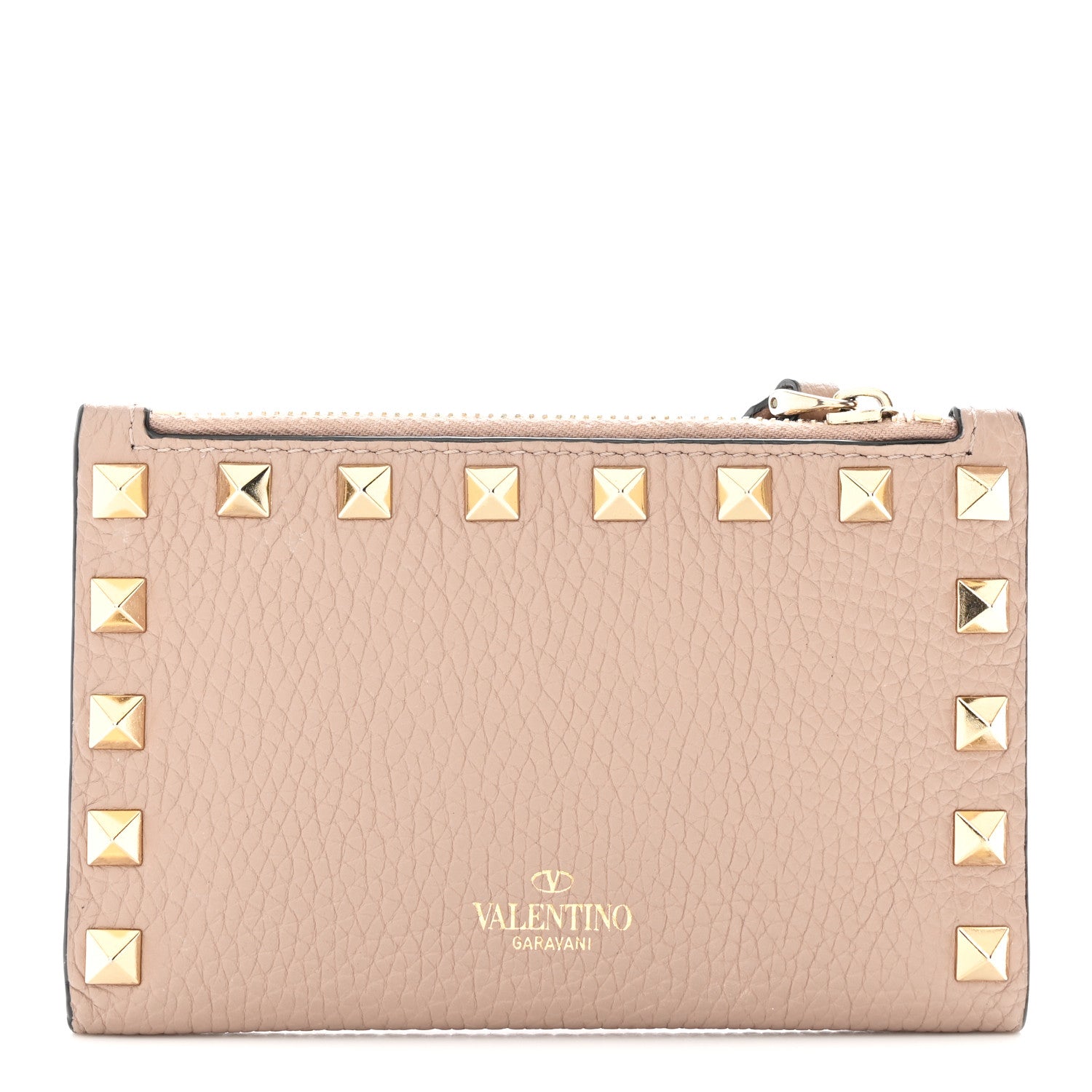 Grainy Calfskin Rockstud Coin Purse  Holder Poudre