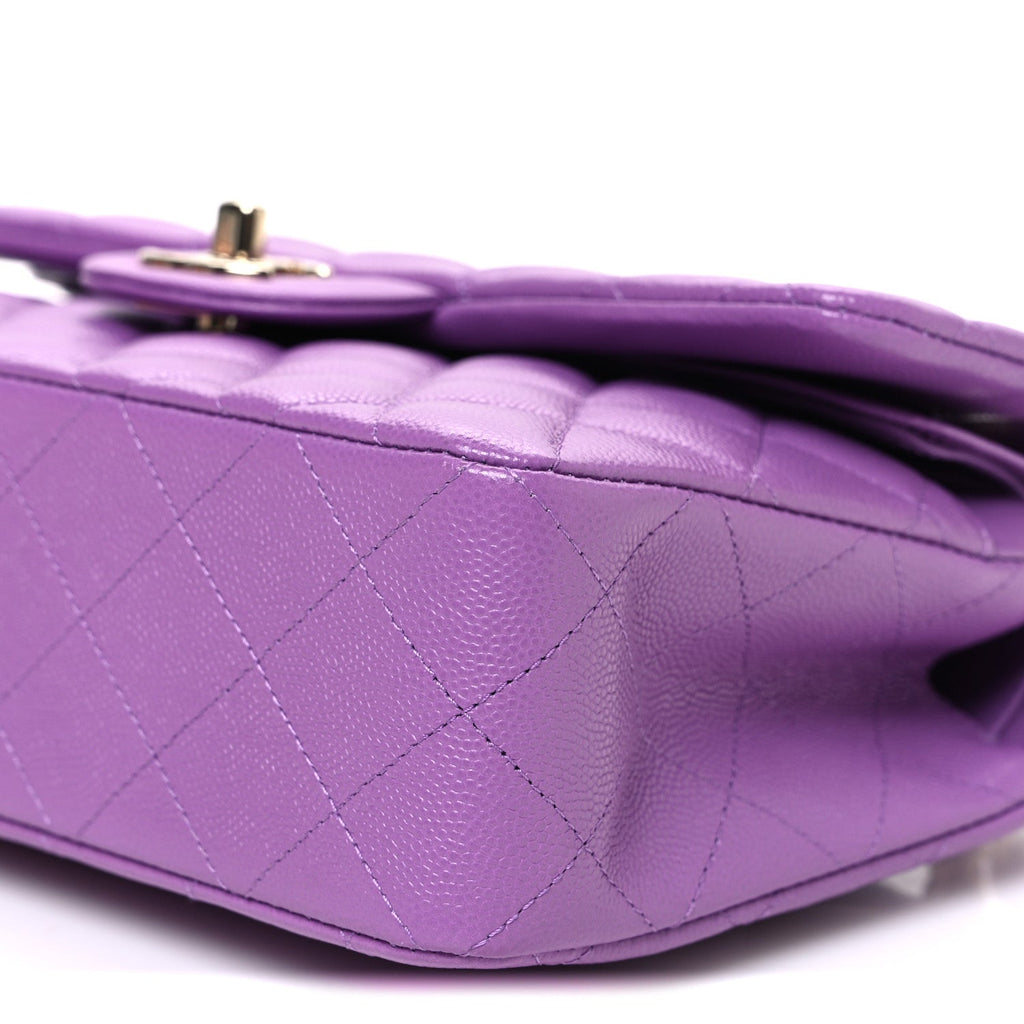 Caviar Quilted Small Double Flap Purple