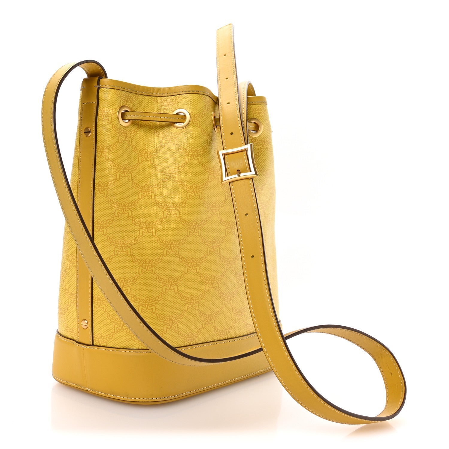 Lauretos Spanish Calfskin Medium Himmel Drawstring Bucket Bag Lemon Gold