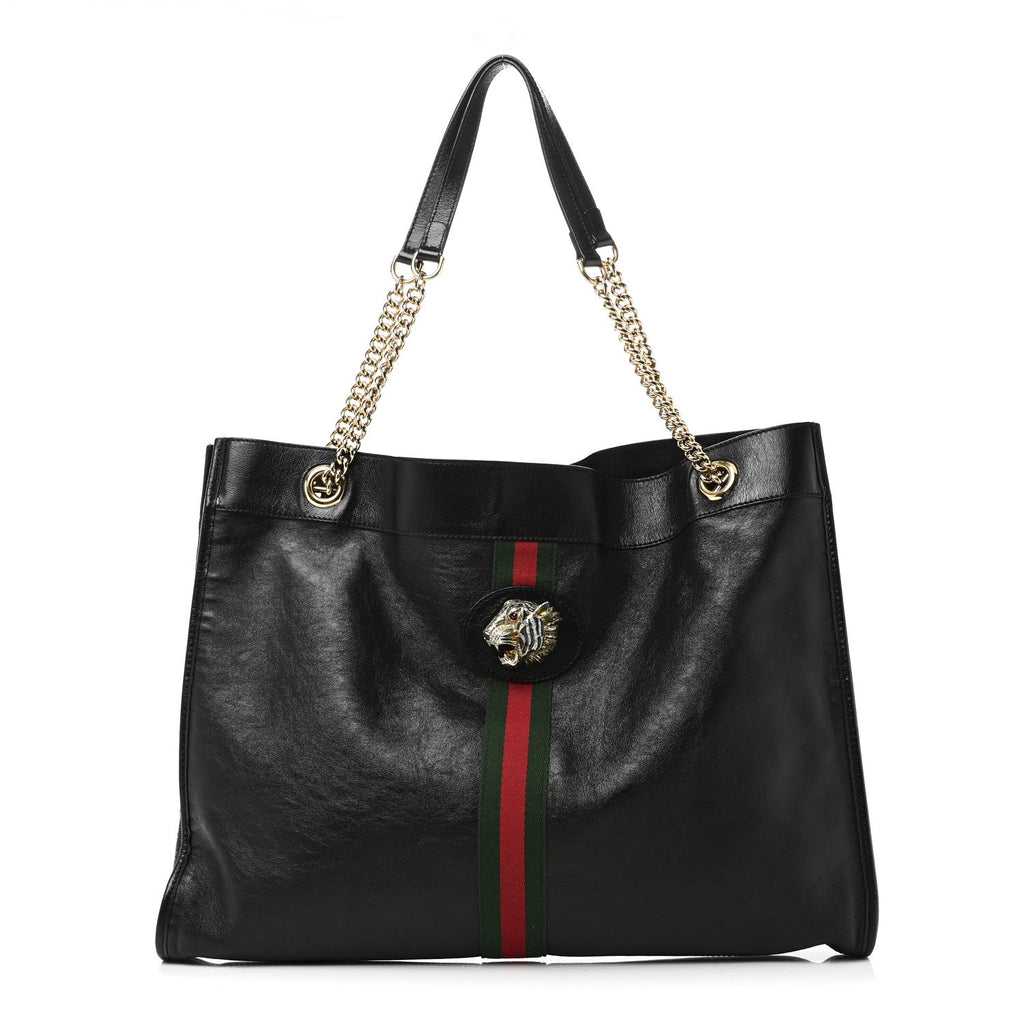 Calfskin Large Rajah Chain Tote Black