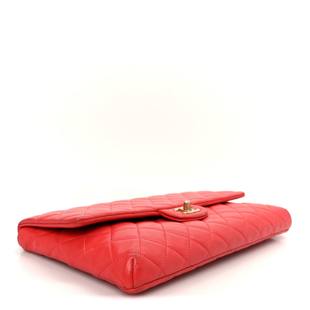Lambskin Quilted Flap Clutch Red