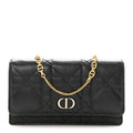 Lambskin Crystal Macrocannage Caro Pouch With Chain Black
