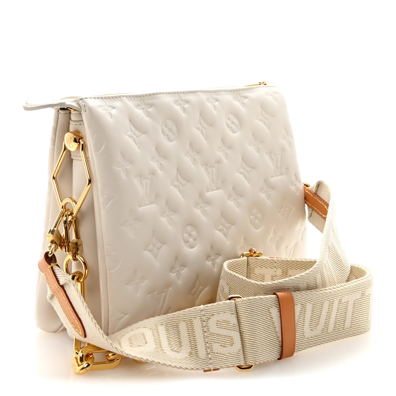 Lambskin Embossed Monogram Coussin PM White