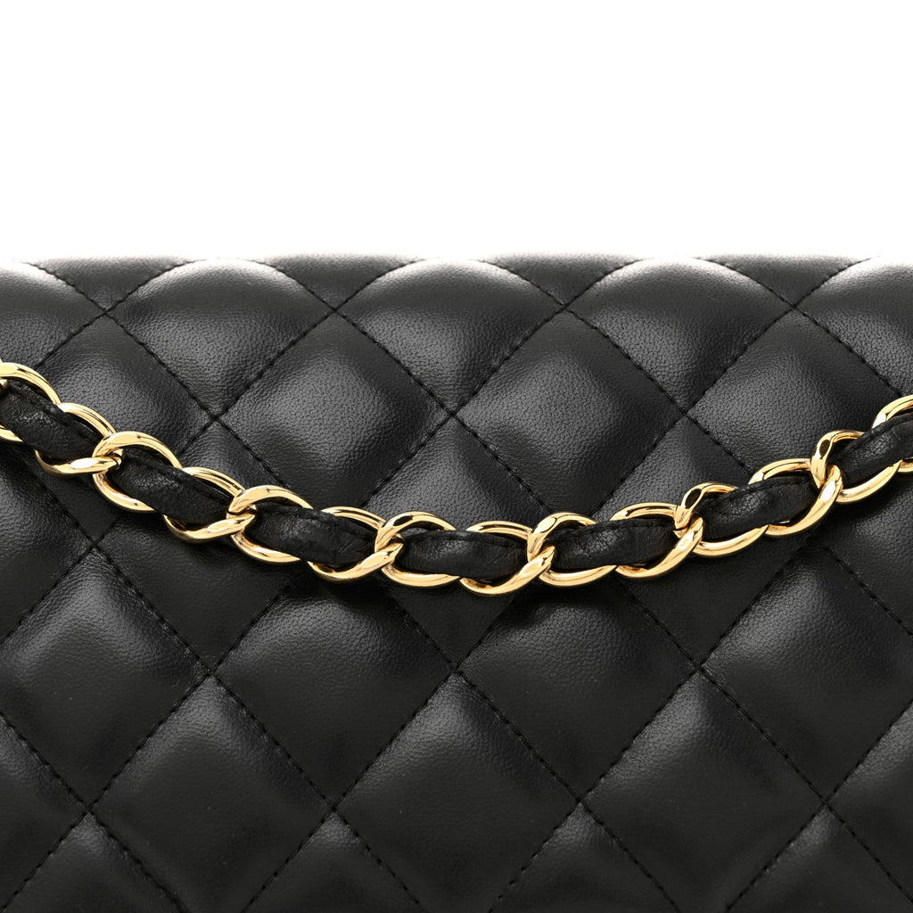 Lambskin Quilted Jumbo Double Flap Black