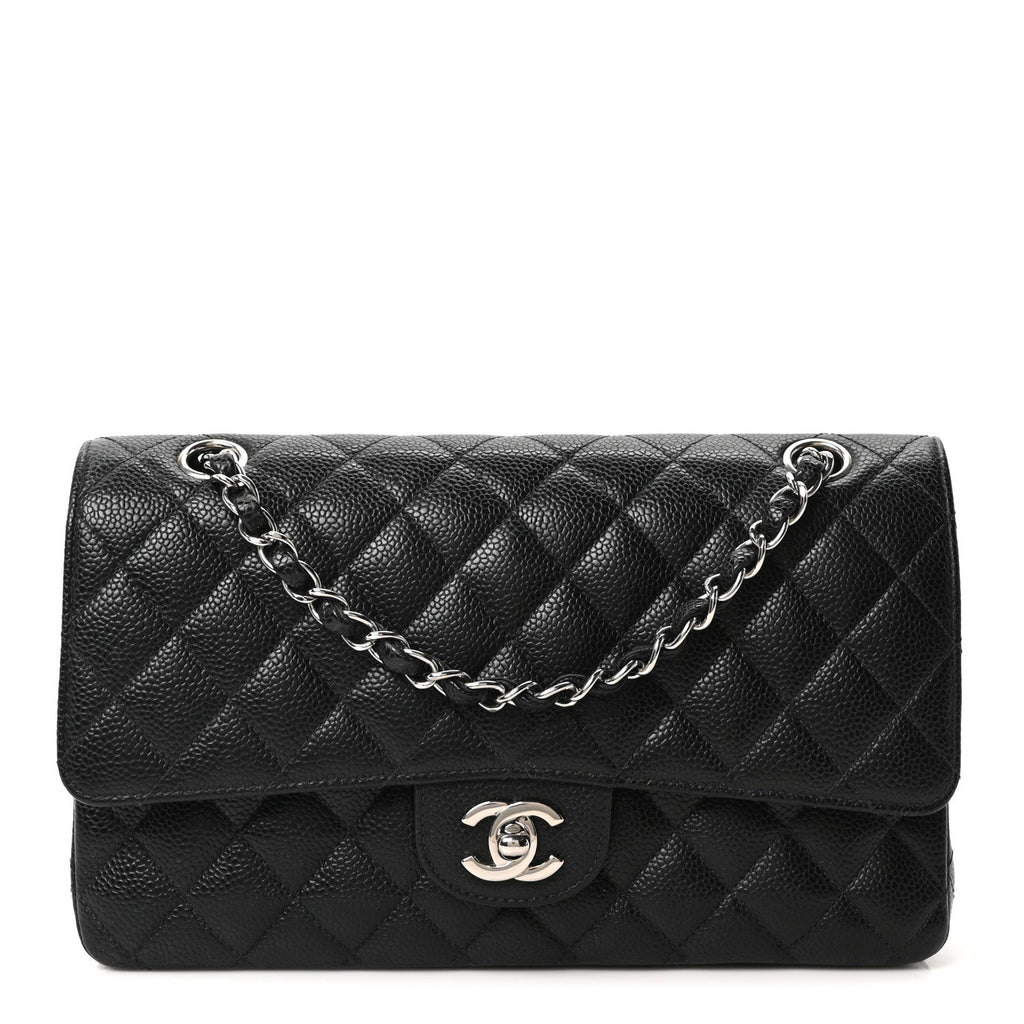 Caviar Quilted Medium Double Flap Black