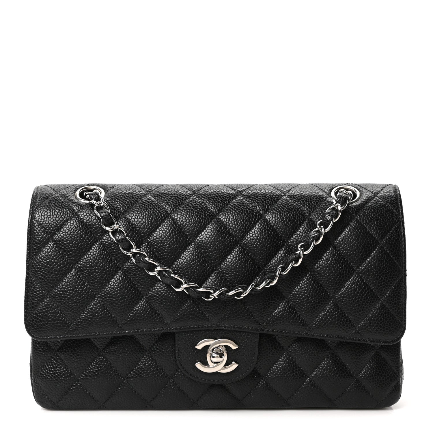 Caviar Quilted Medium Double Flap Black
