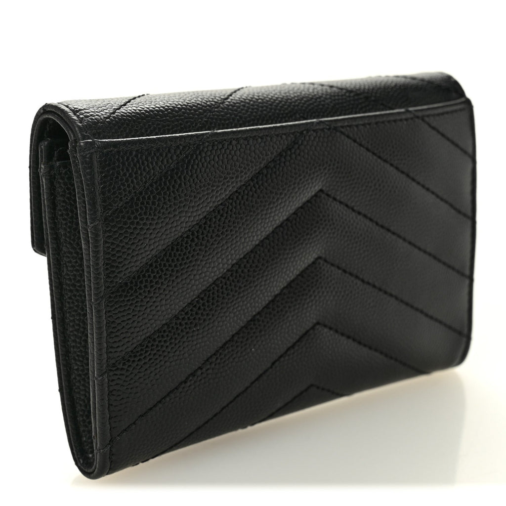 Grain De Poudre Matelasse Chevron Small Monogram Envelope Wallet Black
