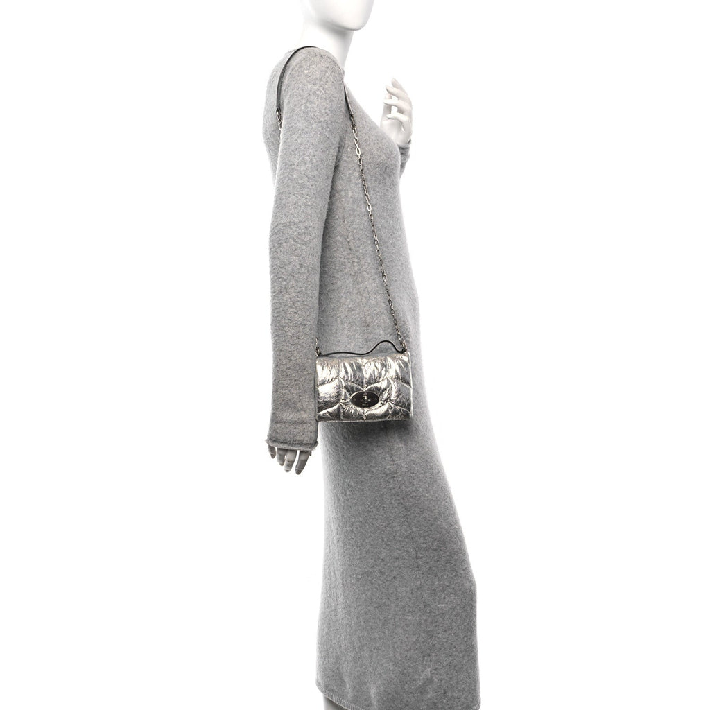 Metallic Crinkled Nappa Pillow Quilted Tiny Softie Bag Silver