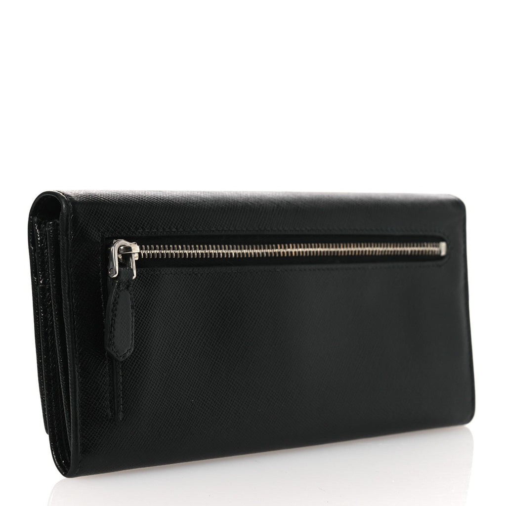 Saffiano Triangle Continental Flap Wallet Black