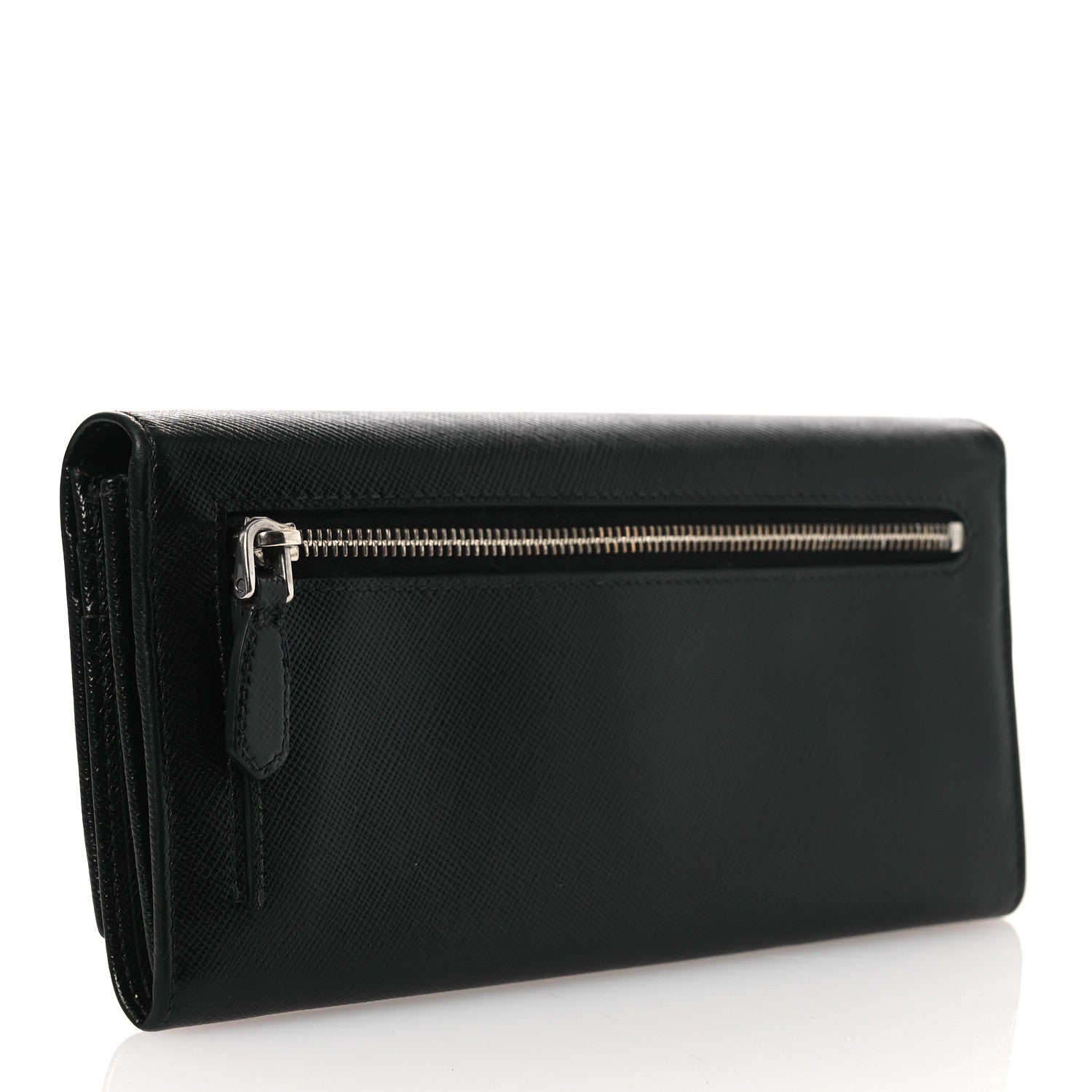 Saffiano Triangle Continental Flap Wallet Black