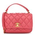 Metallic Calfskin Quilted Top Handle Flap Dark Pink
