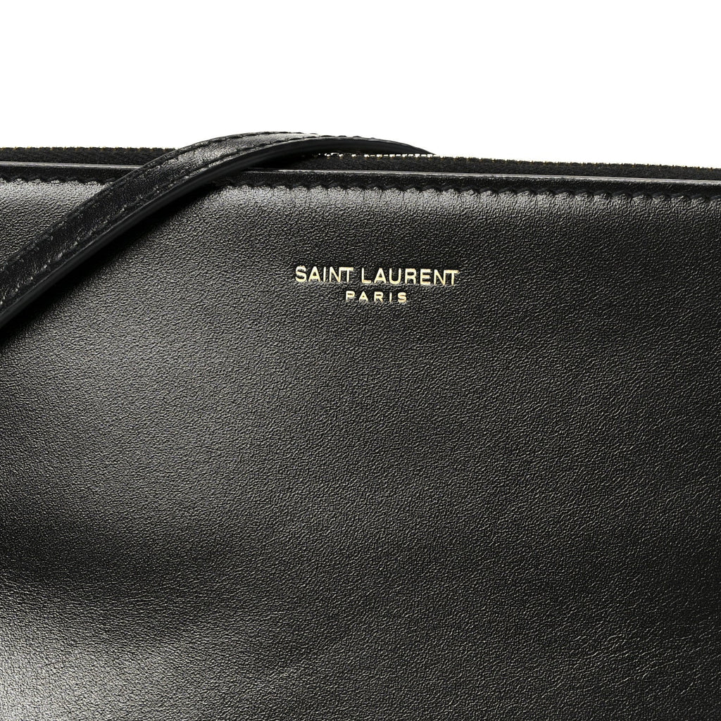 Shiny Calfskin Pouch On Strap Black