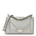 Metallic Patent Micro-Cannage Small Diorama Flap Bag Silver