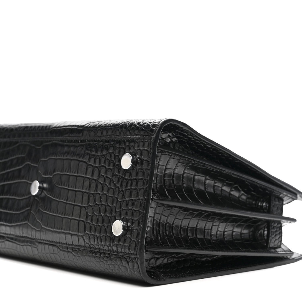 Calfskin Crocodile Embossed Baby Sac De Jour Black