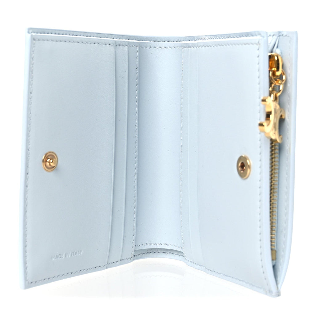 Grained Calfskin Compact Triomphe Charms Wallet Glacier