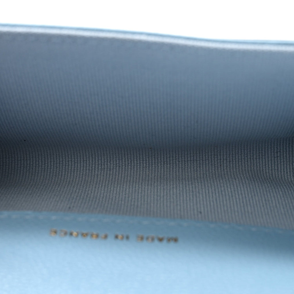 Caviar Quilted Flap  Holder Wallet Light Blue