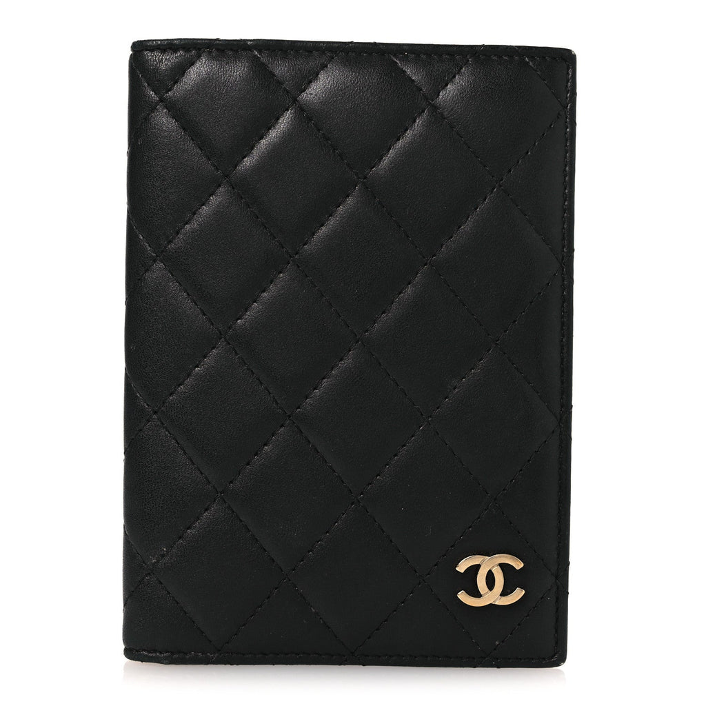 Lambskin Quilted Passport Holder Black