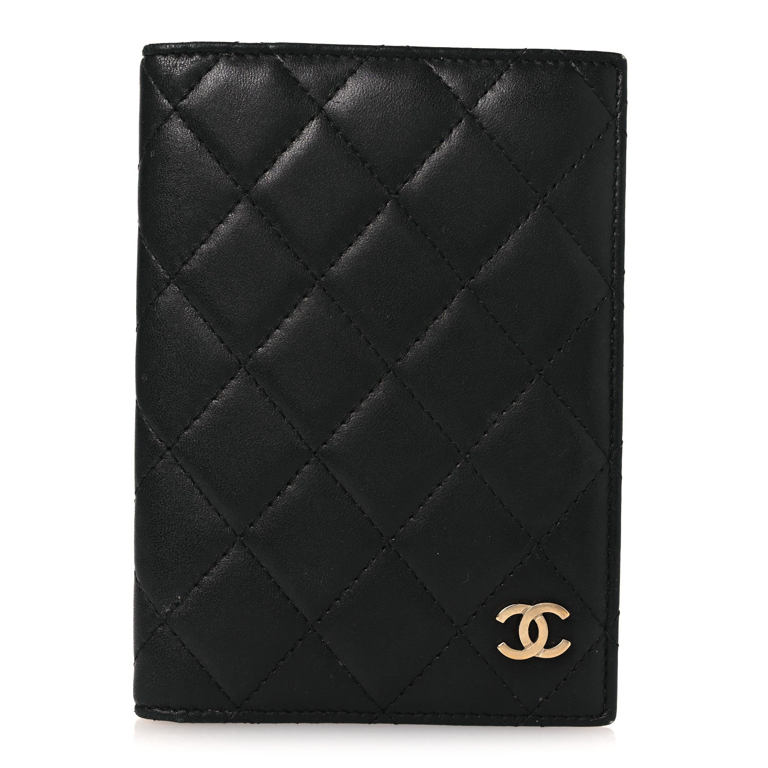 Lambskin Quilted Passport Holder Black