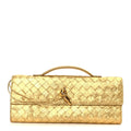 Metallic Satin Lambskin Intrecciato Long Andiamo Top Handle Clutch Gold