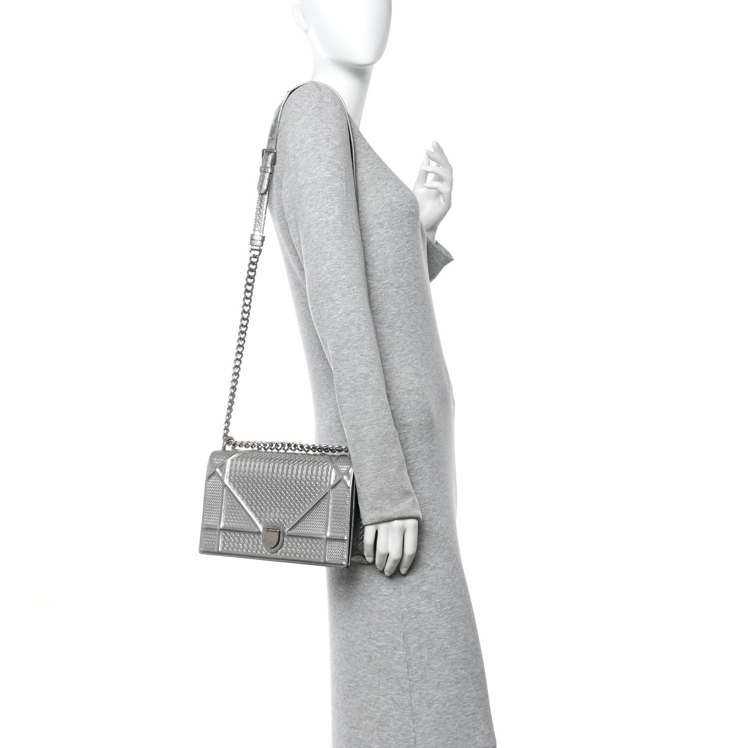Metallic Patent Micro-Cannage Medium Diorama Flap Bag Silver