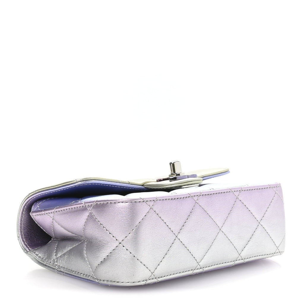 Gradient Metallic Calfskin Quilted Clutch Silver Blue Yellow Purple